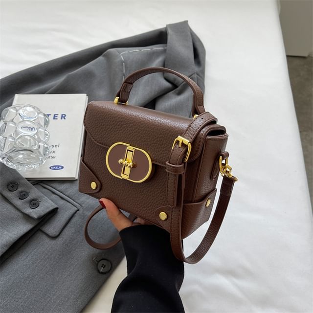 Bag Faux Flap Top Leather Crossbody Handle Plain