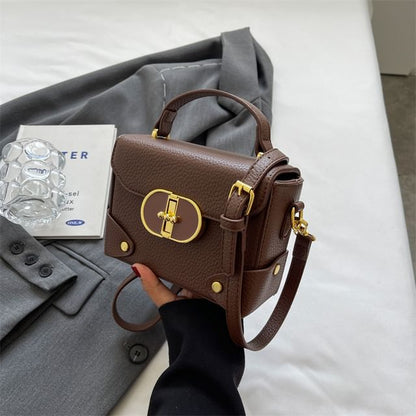 Bag Faux Flap Top Leather Crossbody Handle Plain