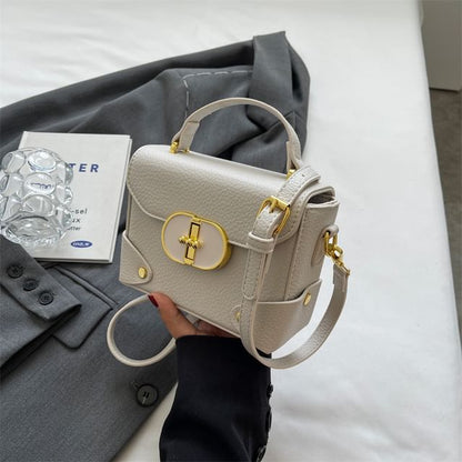 Bag Faux Flap Top Leather Crossbody Handle Plain