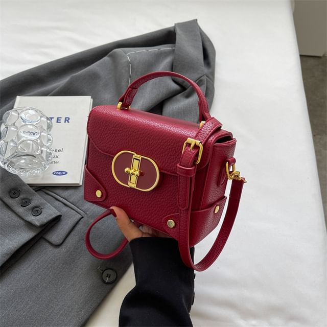Bag Faux Flap Top Leather Crossbody Handle Plain