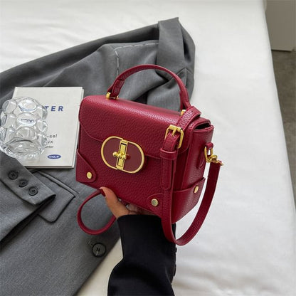 Bag Faux Flap Top Leather Crossbody Handle Plain