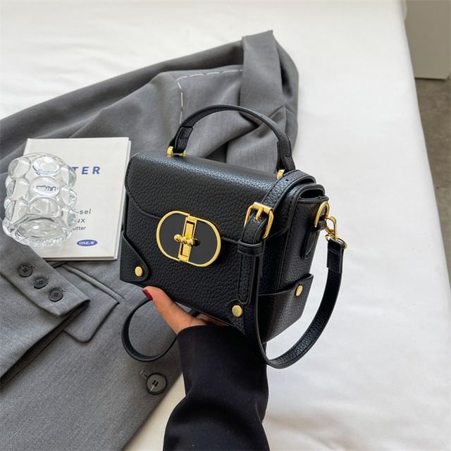 Bag Faux Flap Top Leather Crossbody Handle Plain