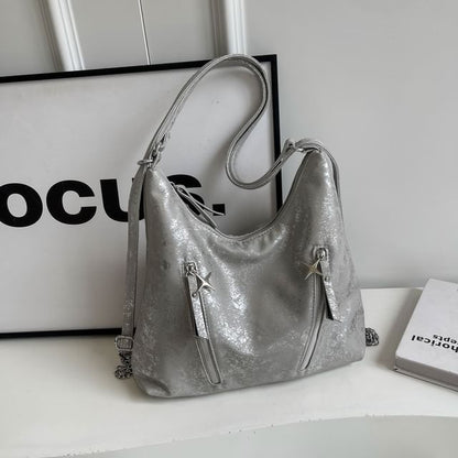 Backpack Faux Chain Leather Plain Zipped Strap