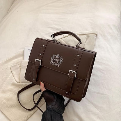 Leather Backpack Faux Satchel Embroidered Studded