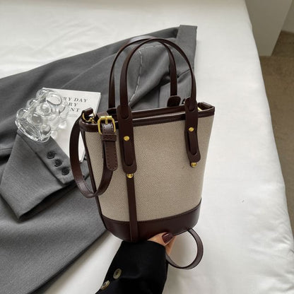 Panel Canvas Two Faux Leather Bag Bucket Tone