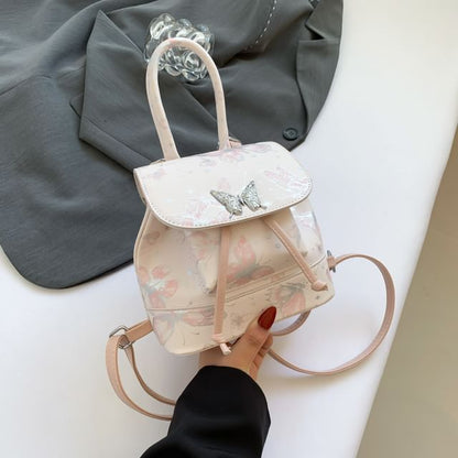 Butterfly Flap Leather Backpack Faux Print