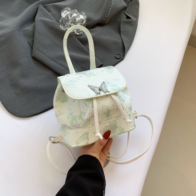 Butterfly Flap Leather Backpack Faux Print