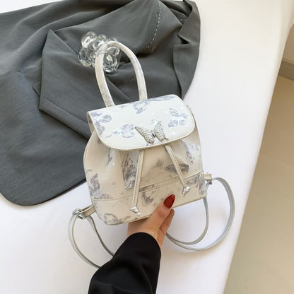 Butterfly Flap Leather Backpack Faux Print