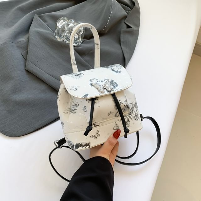 Butterfly Flap Leather Backpack Faux Print