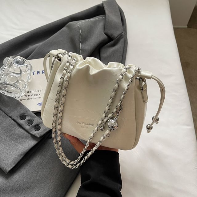 Leather Drawstring Chain Strap Faux Bag Crossbody