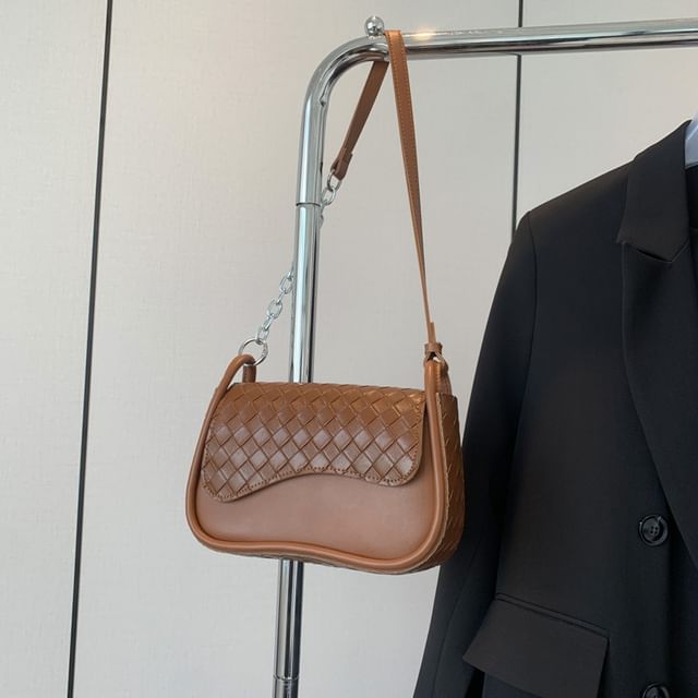 Faux Crossbody Bag Leather Woven Plain Flap