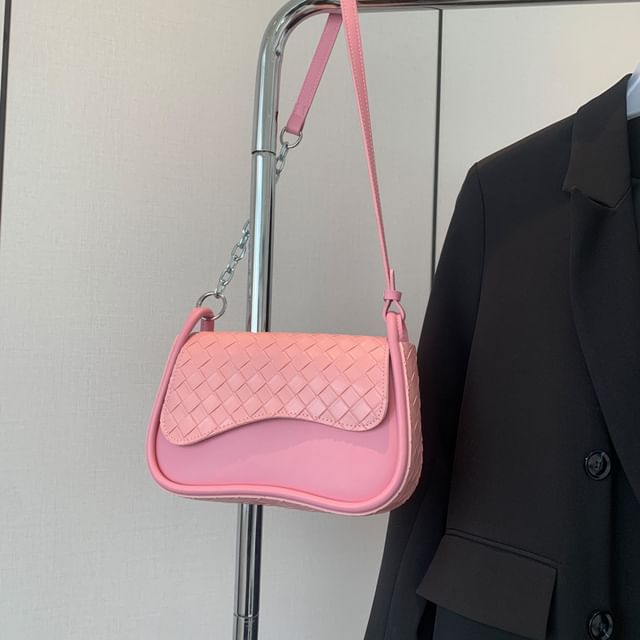 Faux Crossbody Bag Leather Woven Plain Flap