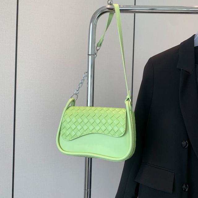 Faux Crossbody Bag Leather Woven Plain Flap