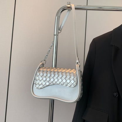 Faux Crossbody Bag Leather Woven Plain Flap