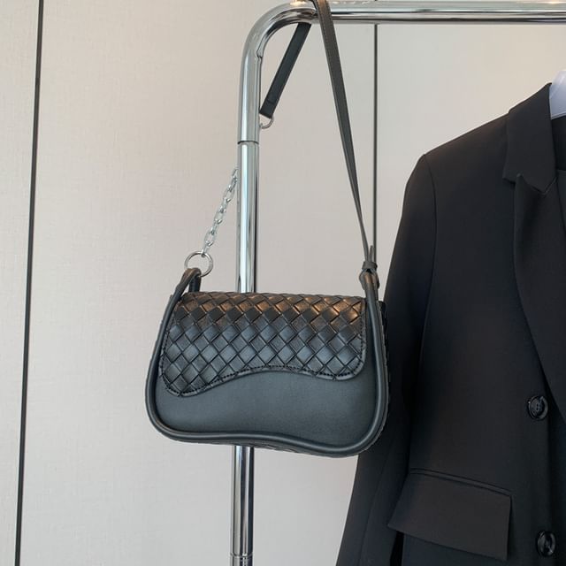Faux Crossbody Bag Leather Woven Plain Flap