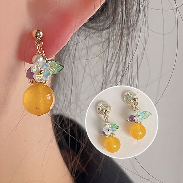 Gemstone Floral Dangle Alloy Faux Earring
