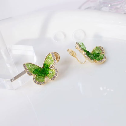 Stud Faux Earring Butterfly Alloy Crystal