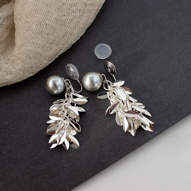 Chandelier Pearl Alloy Earring Faux Leaf
