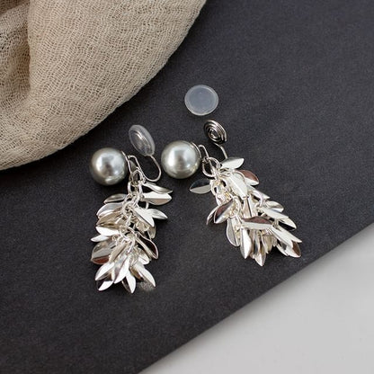 Chandelier Pearl Alloy Earring Faux Leaf