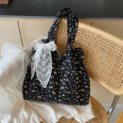 Floral Drawstring Shopper Bag / Neckerchief / Set