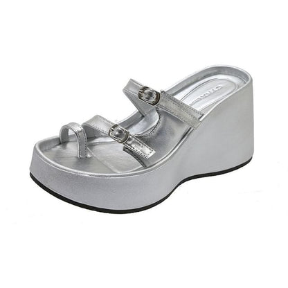 Metallic Wedge-Heel Sandals