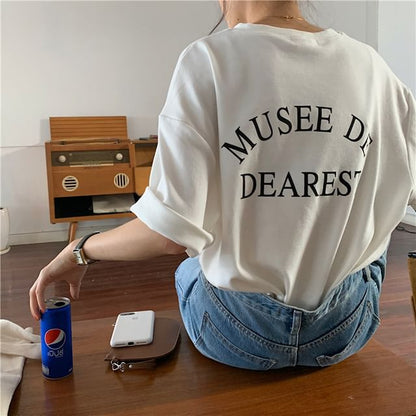 Crew Neck Print T-Shirt Short-Sleeve Lettering