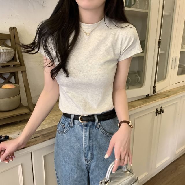 Neck Short-Sleeve Crew Tee Plain