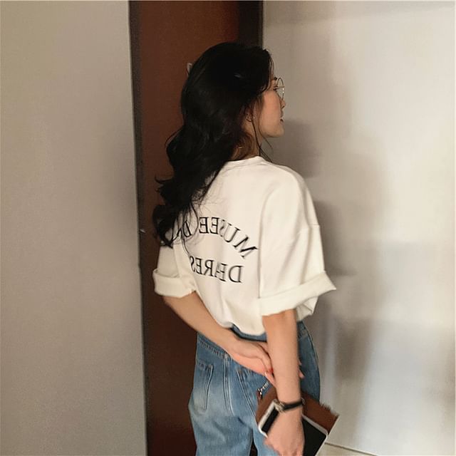 Crew Neck Print T-Shirt Short-Sleeve Lettering