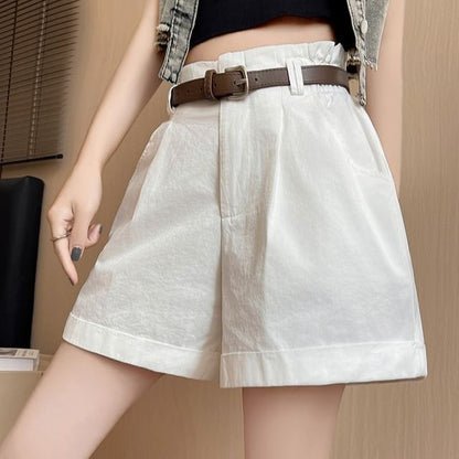 High Waist Pleated Casual Shorts With Rolled Hem Egirldoll