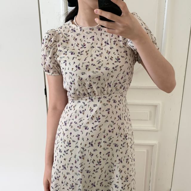 Short Sleeve Crewneck Floral Print Maxi A-Line Dress