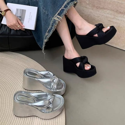 Heel Sandals Knot Wedge Platform Slide