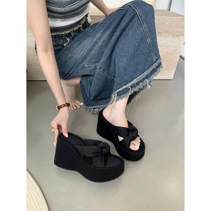 Heel Sandals Knot Wedge Platform Slide