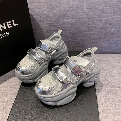 Sneaker Sequin Mesh Adhesive Sandals Strap Platform