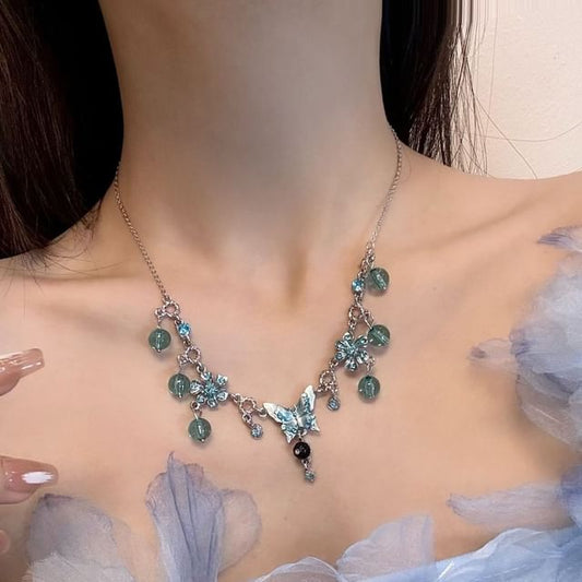 Floral Choker Alloy Butterfly