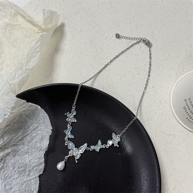 Pearl Faux Butterfly Alloy Choker