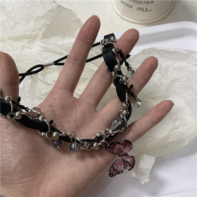 Butterfly Chain Thigh Leather Crystal Faux