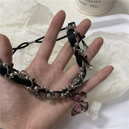 Butterfly Chain Thigh Leather Crystal Faux