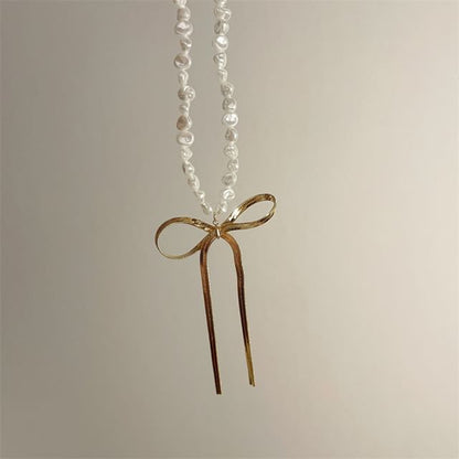 Bow Faux Choker Pearl