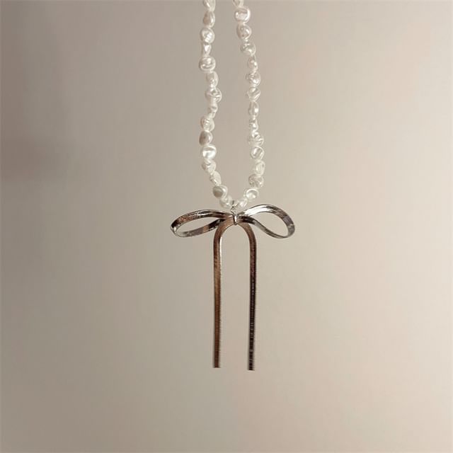 Bow Faux Choker Pearl