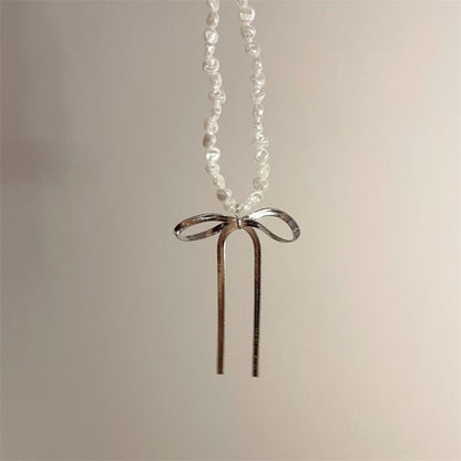 Bow Faux Choker Pearl