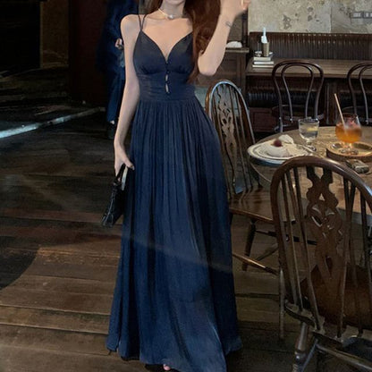 A-Line Evening V-Neck Strap Plain Gown Spaghetti