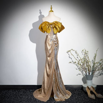 Robe de soirée tube à paillettes avec nœud et fente