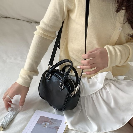 Leather Top Handle Faux Bag Plain Crossbody