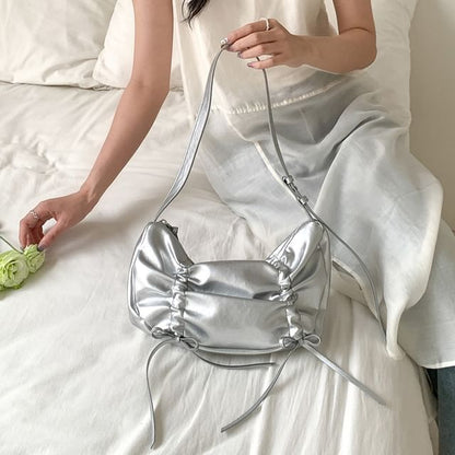 Bag Shoulder Faux Leather Drawstring Plain