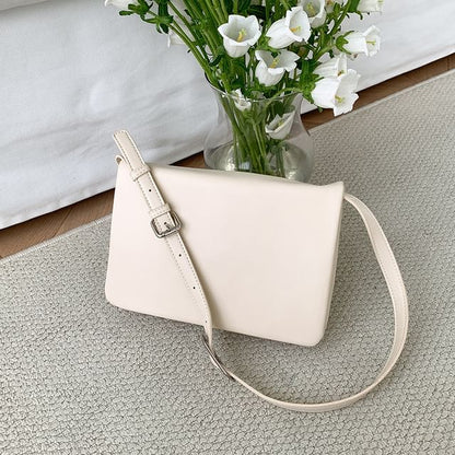 Plain Faux Leather Flap Shoulder Bag