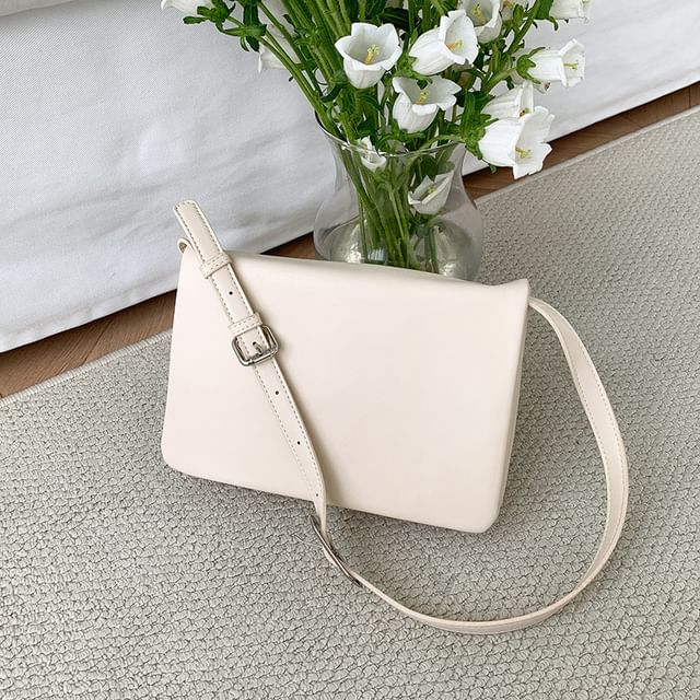 Leather Shoulder Bag Flap Plain Faux