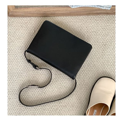 Leather Shoulder Bag Flap Plain Faux