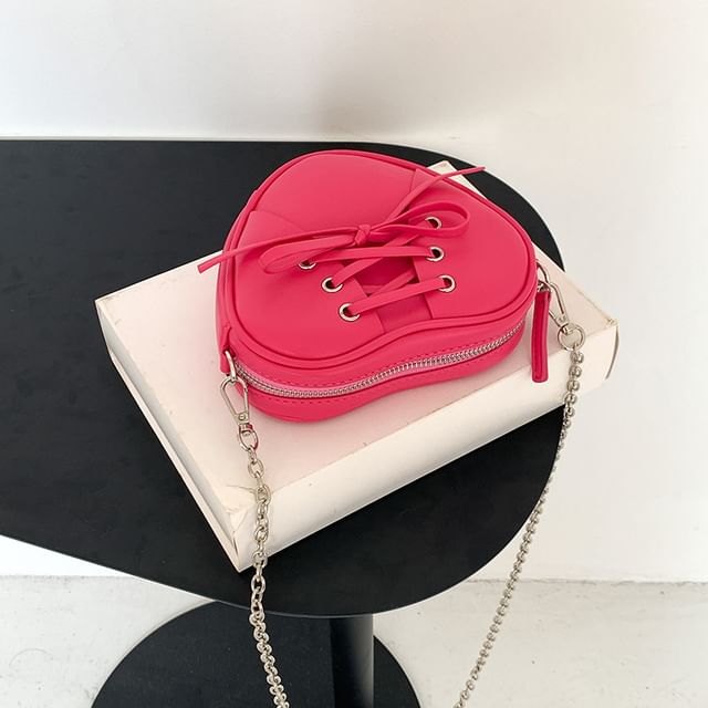 Leather Chain Bag Heart Shaped Strap Crossbody Faux Lace-Up