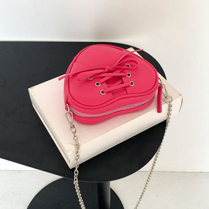 Leather Chain Bag Heart Shaped Strap Crossbody Faux Lace-Up