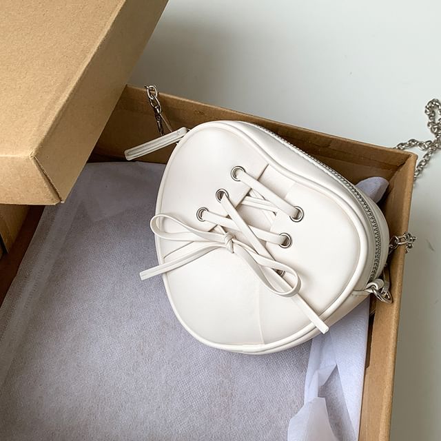Leather Chain Bag Heart Shaped Strap Crossbody Faux Lace-Up